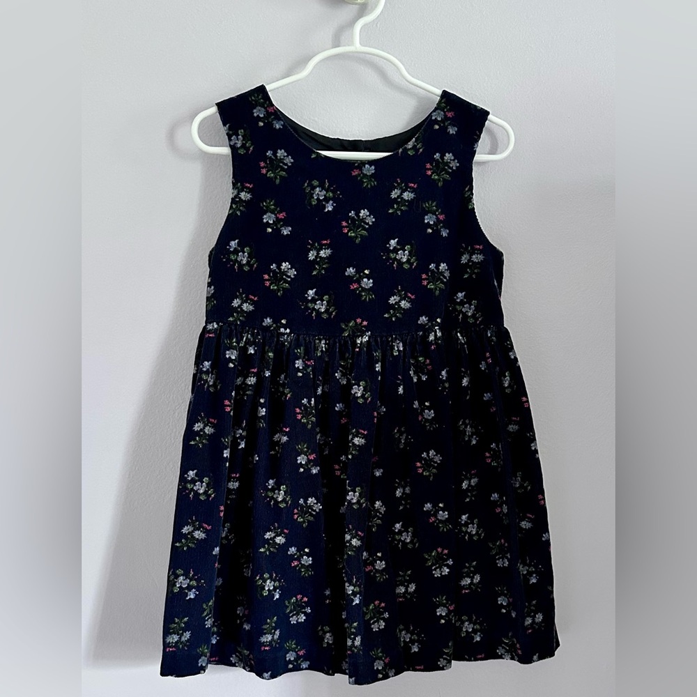 Laura Ashley Mother & Child Floral Dress Jumper 3 Navy Blue Corduroy Sleeveless